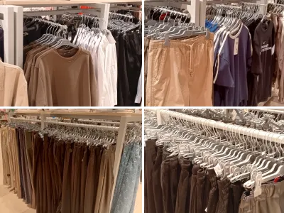 Одежда на вешалках в магазине